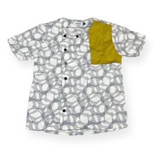 6-7 | Motoreta Asymmetrical Button Front Top White Black Mustard Hipster